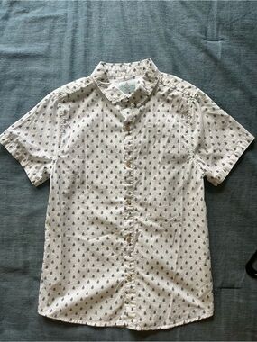 Class Club Boys Short-Sleeve Button-Down Shirt - White with Navy Print